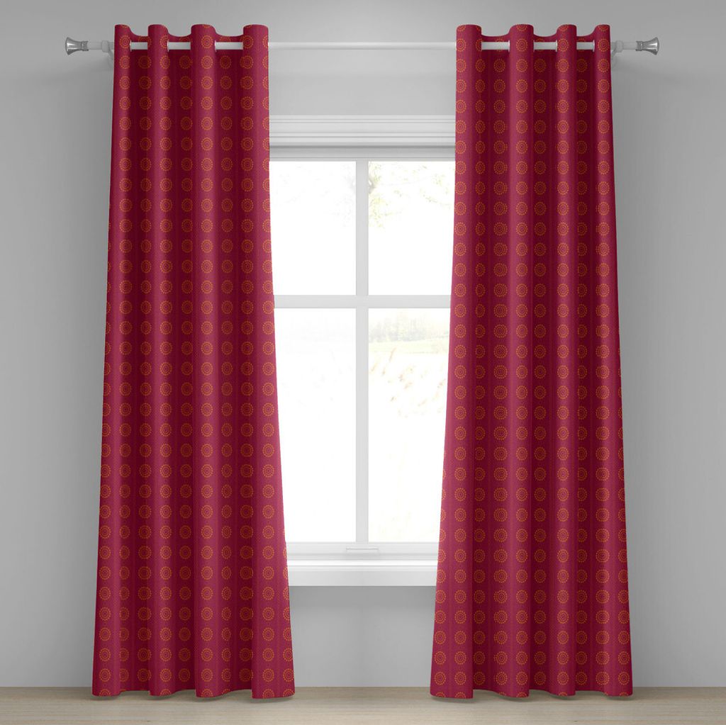 ABAKUHAUS Ethnisch Ösenvorhang, Ethnische Stammesbild mit abstrakten detaillierte Sonne inspiriert Muster Kunstdruck, Dekorative 2-Panel-Fenstervo...