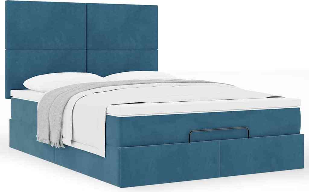 Ottoman-Bett mit Matratzen Dunkelblau 140x190 cm Samt