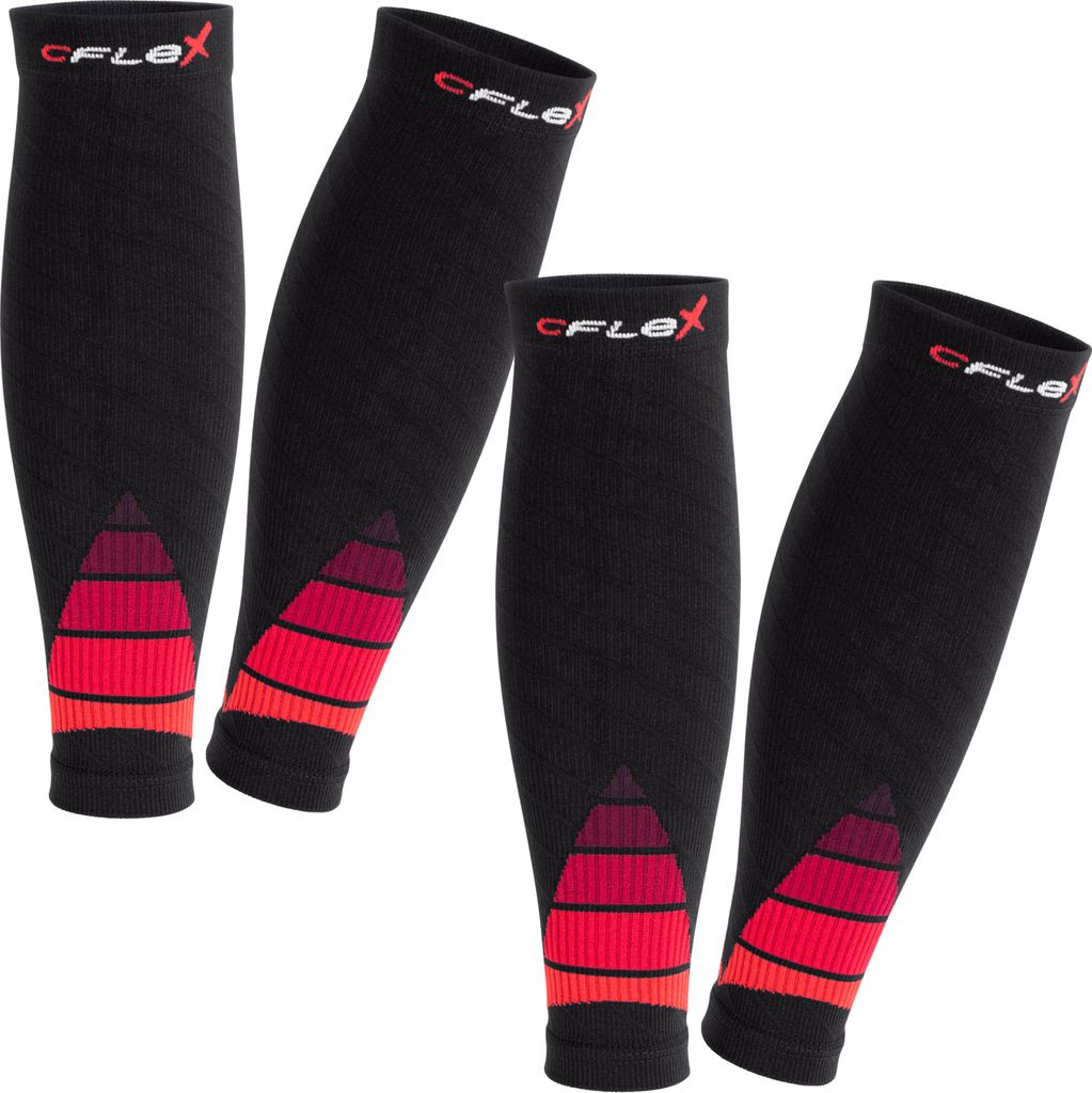 CFLEX Herren & Damen Sport Kompressions Stulpen (2 Paar) Wadenbandage - Schwarz-Rot S-M