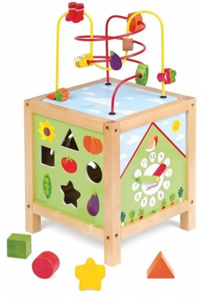 Janod J08165 Maxi Looping Jardin : Cube Multi-activités en Bois Jouet Éveil