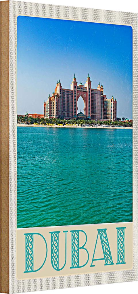 Holzschild Reise 20x30cm Dubai Strand Meer Moschee Sonne