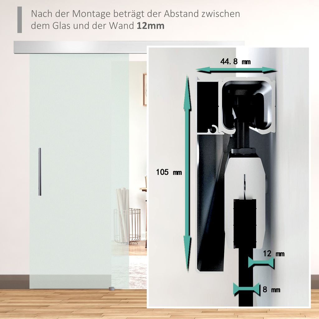 HOMCOM Glasschiebetür Schiebetür Tür Zimmertür mit Produktbild 7