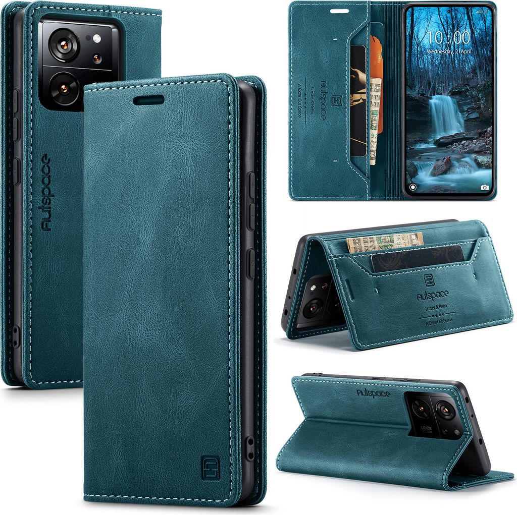 Xiaomi 13T Hülle, Retro Kunstledertasche Stand Schutzhülle für Xiaomi 13T / 13T Pro / Redmi K60 Ultra Blau
