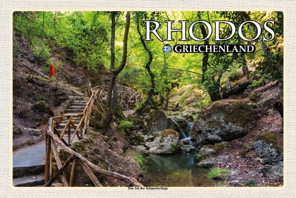 vianmo Holzschild 20x30 cm Rhodos Griechenland Tal der Schmetterlinge Bildmotiv Reisemotiv Europa