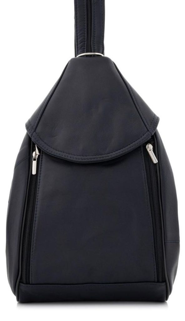 Eleganter marineblauer Lederrucksack im Beutelstil mit Taschen von Rene21