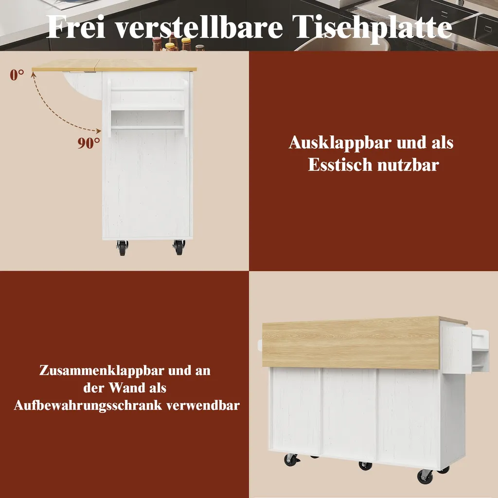 Desserte de Cuisine à Grain de Bois avec Buffet et Rangement Extensible