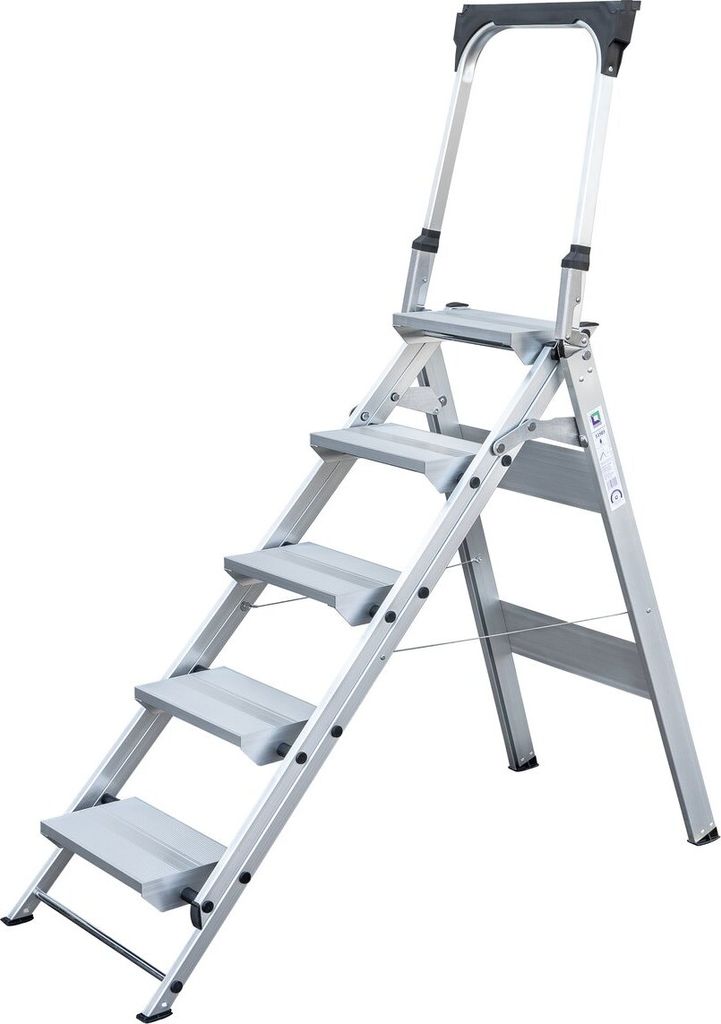 Klapptreppe mit Haltebügel | 5 Stufen | Traglast 150kg | Aluminium | rutschfeste Kunststoffschuhe