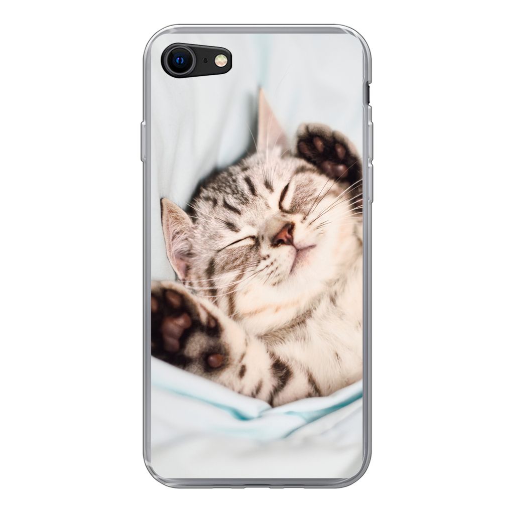 MuchoWow Handyhülle Schutzhülle Hülle für iPhone SE 2022 Kätzchen - Bett - Pfoten - Mädchen - Kinder - Kinder - Kind Silikon Softcase Handy...