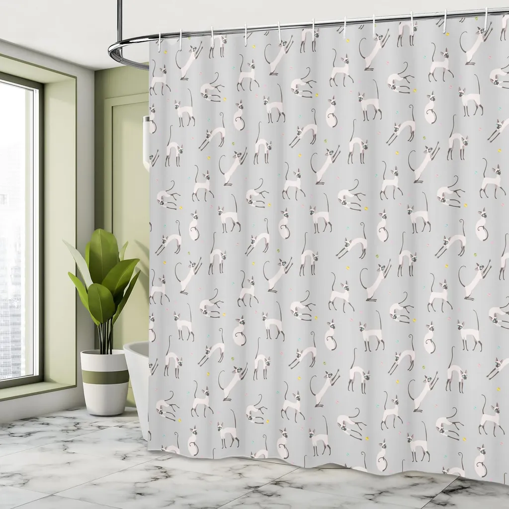 Tenda Doccia Design Gatto Siamese ABAKUHAUS Grigio Chiaro 175x180 - 3