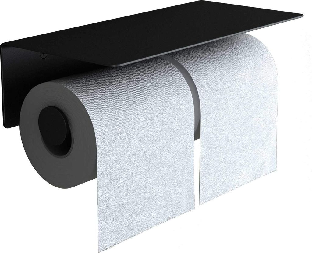 doporro WC-Papierhalter doppelt Schwarz matt aus Edelstahl Papierrollenhalter mit Ablage Wandmontage