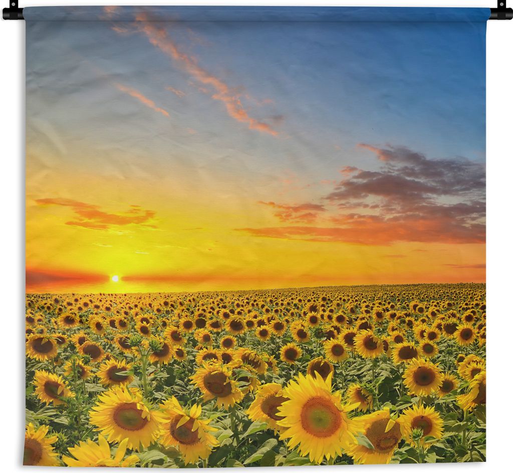 MuchoWow Wandteppich Wandbehang Blumen - Sonnenblume - Sonnenuntergang - Nacht - Orange 60x60 cm Tapisserie Dekoration Wandtuch - Dekorationen - ...