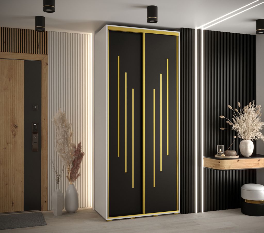 Kleiderschrank ASIRI 8 - 110/45 cm, weiß/schwarz/gold