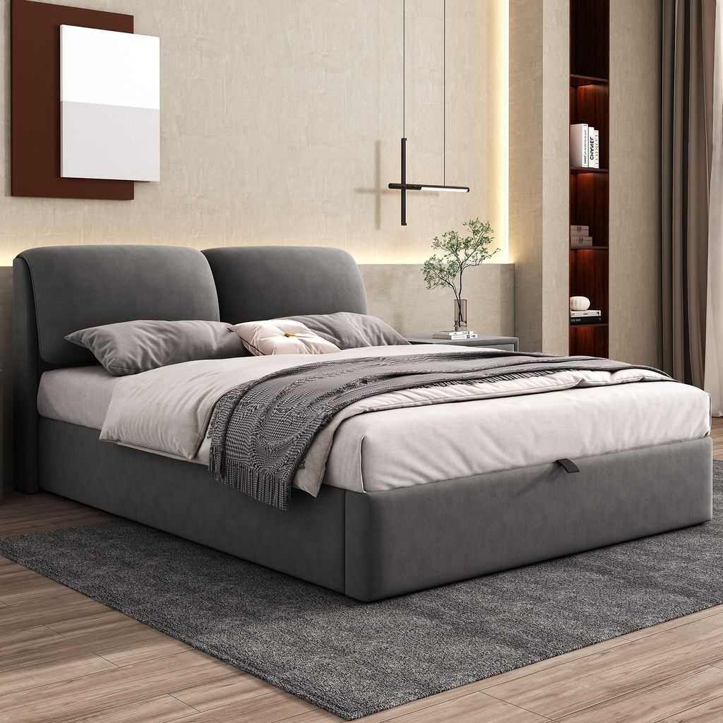 Odikalo Stauraumbett Polsterbett 3 Schubladen Bettkasten Lattenrost Samt 160x190cm Grau