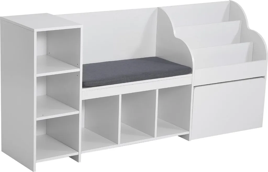Meuble de Rangement Enfant avec Banc et Organisateur Jouets en Bois Blanc