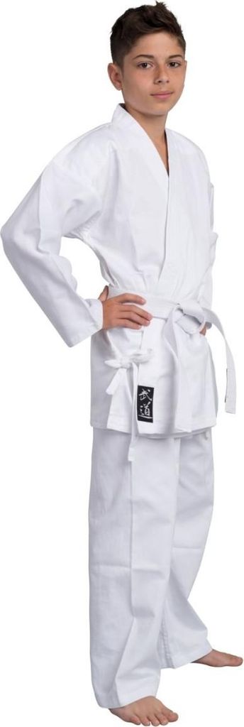 Taekwondo Anzug Tradiional mit Schnürung weiß 8 oz Baumwolle (vorgewaschen) - Jacke, Hose, weißer Gürtel