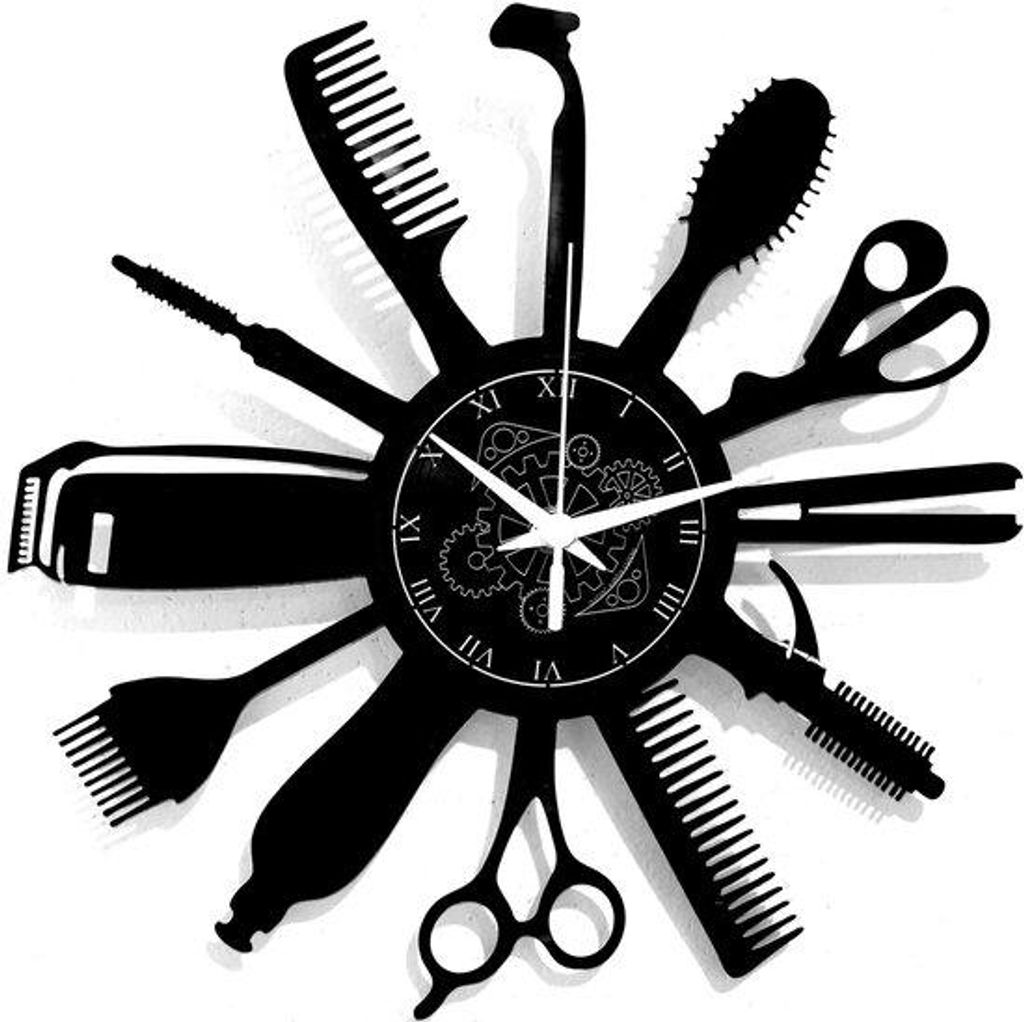 Antiquede Wanduhr für Friseur | Vintage-Design-Geschenk in schwarz mit nicht tickender Zeitscheibe (B5)