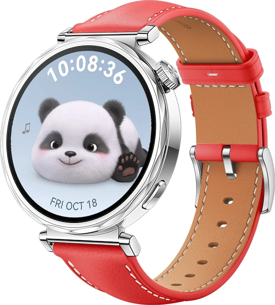 Per Huawei Watch GT 5 41mm Ladies cinturino in pelle di ricambio con fibbia d'argento rosso