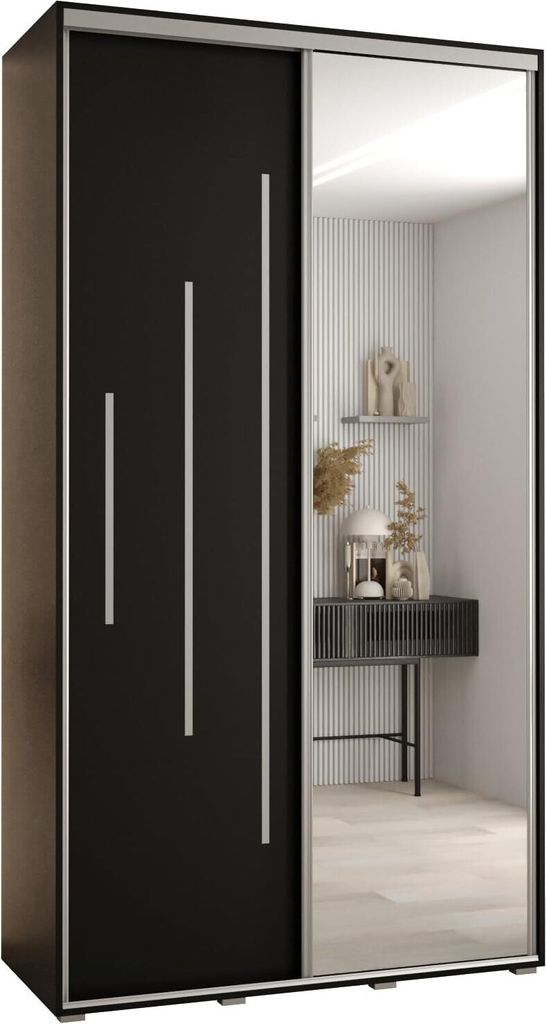 MEBLE KRYSPOL Cannes 13 Schrank mit 2 Schiebetüren - 205,2x140x45 cm - Schwarz Schwarz Silber