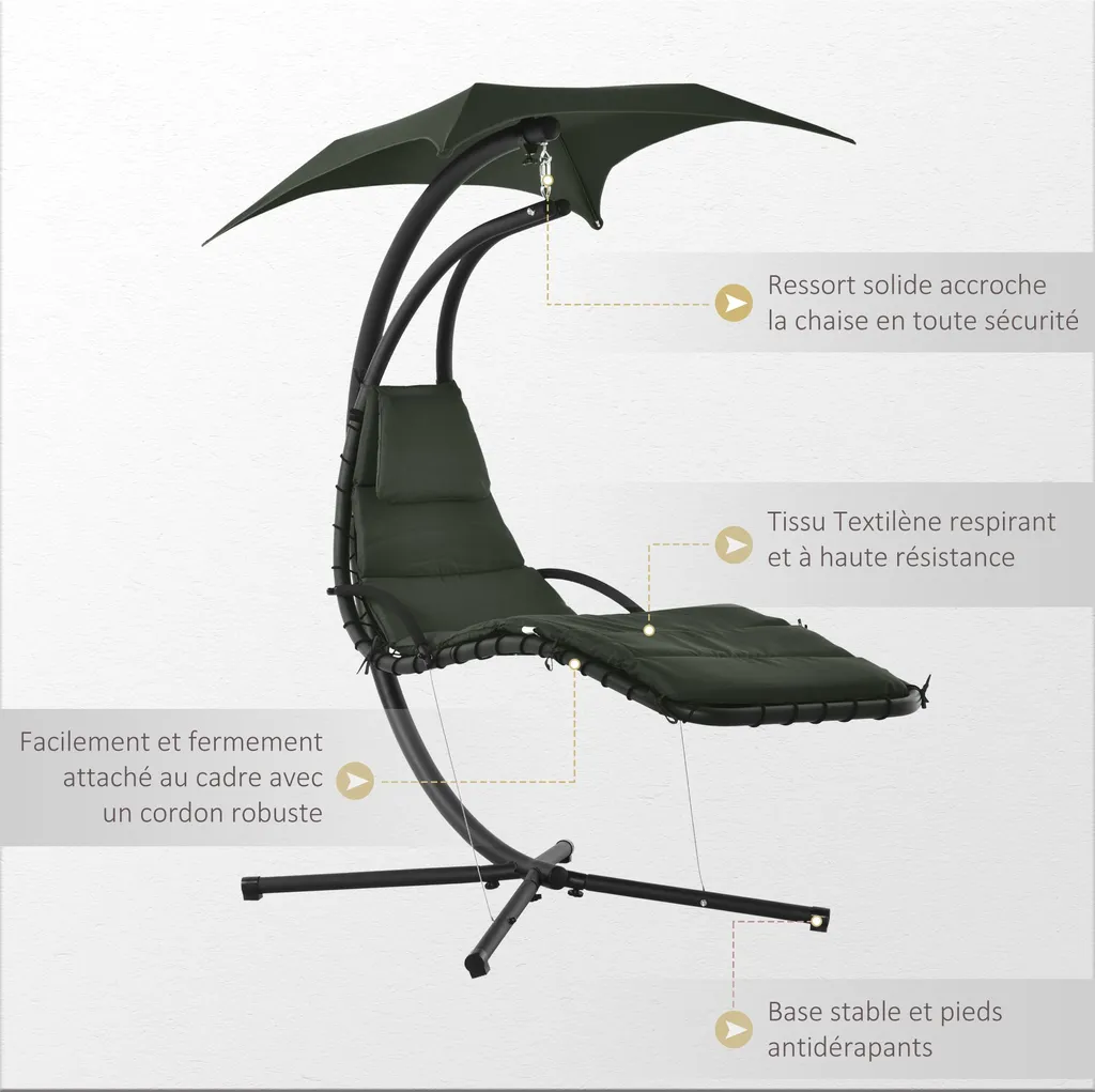 Transat Suspendu Design avec Pare-Soleil Réglable et Structure en Acier