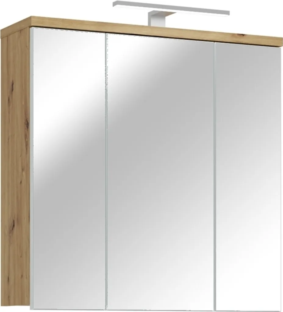 Armoire de toilette chêne artisan Veris, miroir et rangements 68cm