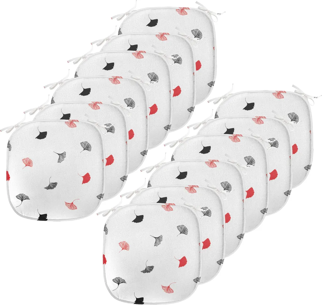 Lot de 12 coussins de chaise ABAKUHAUS 40x40 cm Ginkgo rouge et noir