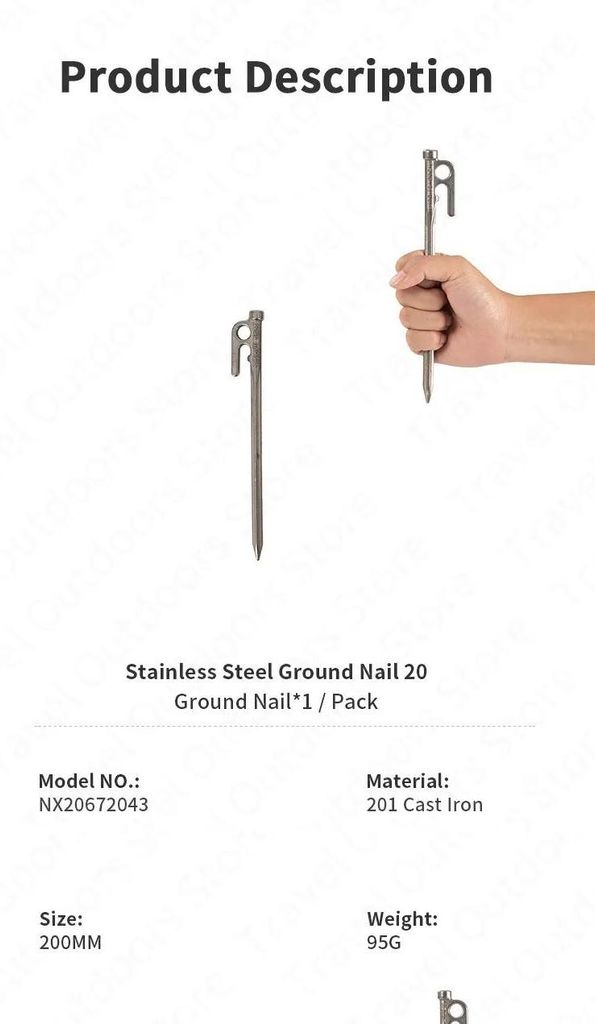 Camping Zelthering - Zelt Hering 20 cm - Edelstahl - Schwerer Sturm Erdnagel - Für Zelt & Tarp - Grau 1 Stück