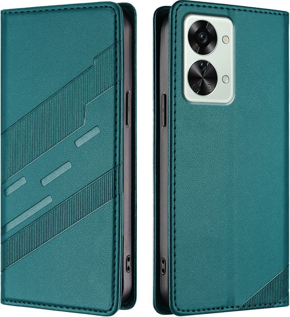 Hülle für OnePlus Nord 2T, Kunstleder Brieftaschen Handyhülle mit Kartenfach und Standfunktion Grün