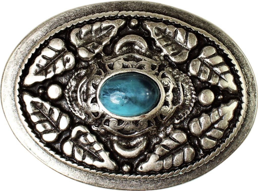 FRONHOFER Gürtelschnalle im Boho Stil mit Verzierungen und türkisem Stein, 4cm