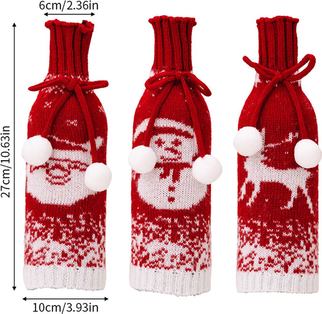 Weinflaschenhülle, weich, verschleißfest, Weihnachtsmann, Schneemann, weihnachtlicher Champagnerflaschenbezug, gestrickte Weinflaschenhülle