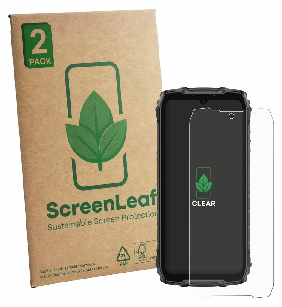 2x ScreenLeaf Schutzfolie für Ulefone RugKing 4 Pro nachhaltiger Displayschutz Display Schutz Folie Klar Transparent