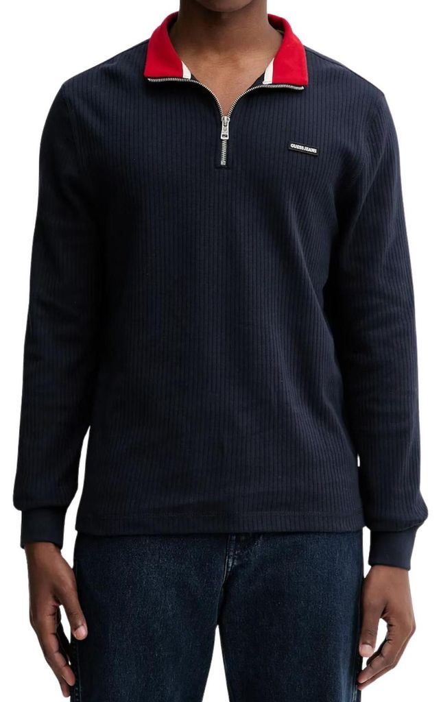 Guess - Sweatshirt für Herren, mit halbem Reißverschluss NA556 (L) (Dunkles Marineblau)