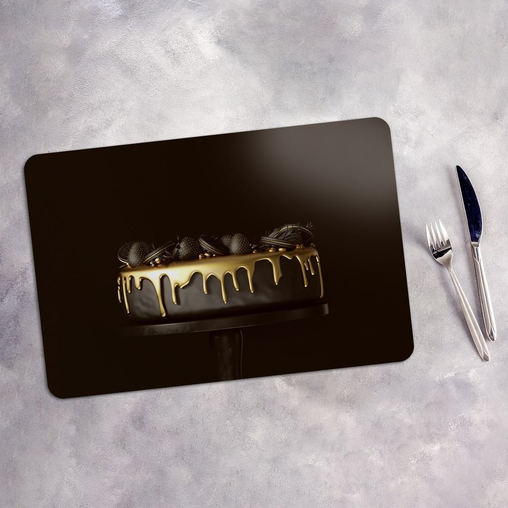 Tischset 6x45x30 cm Platzset Tischmatte Platzmatte Untersetzer - Gold Luxus Torte Erdbeeren