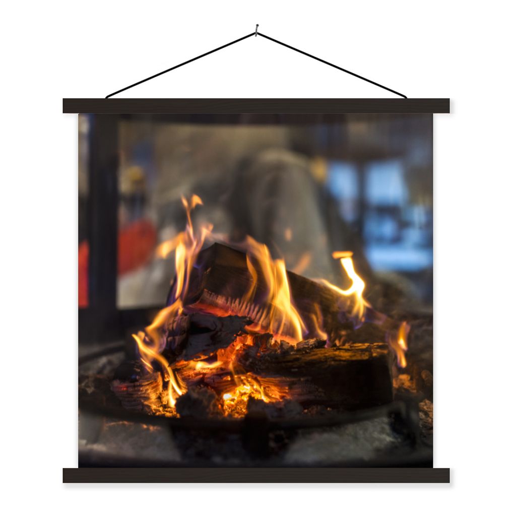 MuchoWow Textilposter Ein brennender Kamin 40x40 cm mit schwarzem Rahmen - Fotos
