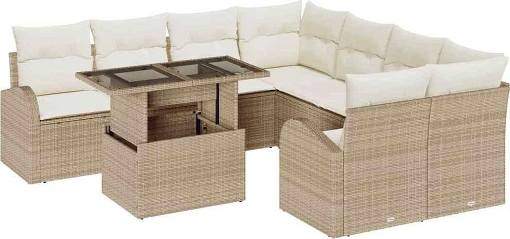vidaXL Gartensofa-set mit Speicher 9 pcs Beige Poly-Rattan
