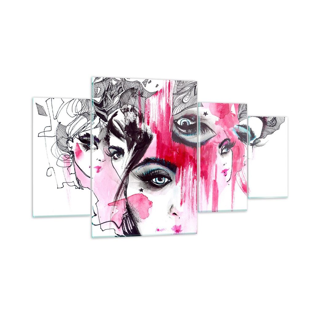 Bilder auf glas - Frauen Gesichter Augen illustration - 160x90cm - Glasbilder - Wandbilder - Kunstdruck - Wanddekoration aus Glas - Glas Bilder - W...