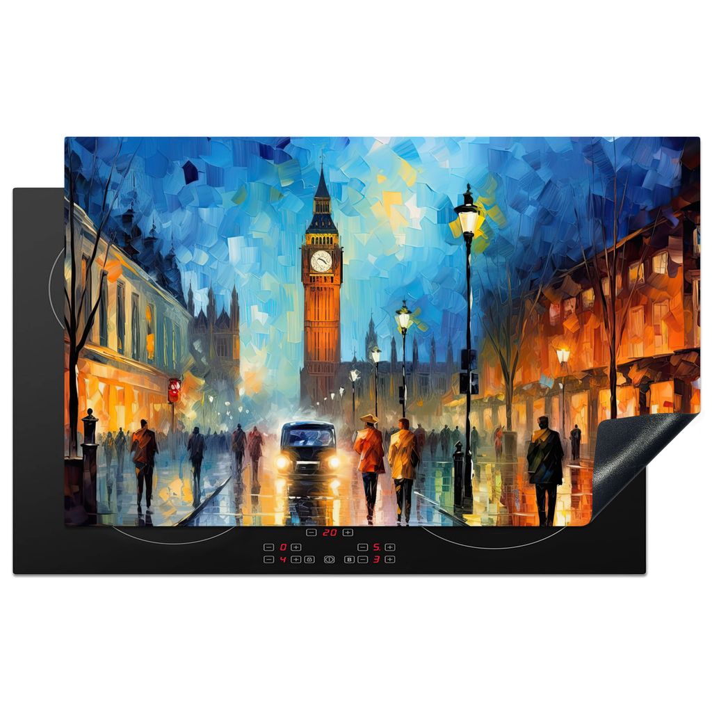 KitchenYeah Herdabdeckplatte London - Big Ben - Uhrenturm - Stadt - Kunst , 83x51cm, Küche Deko, Glaskeramikkochfeld Herdabdeckung, Abdeckplatte...