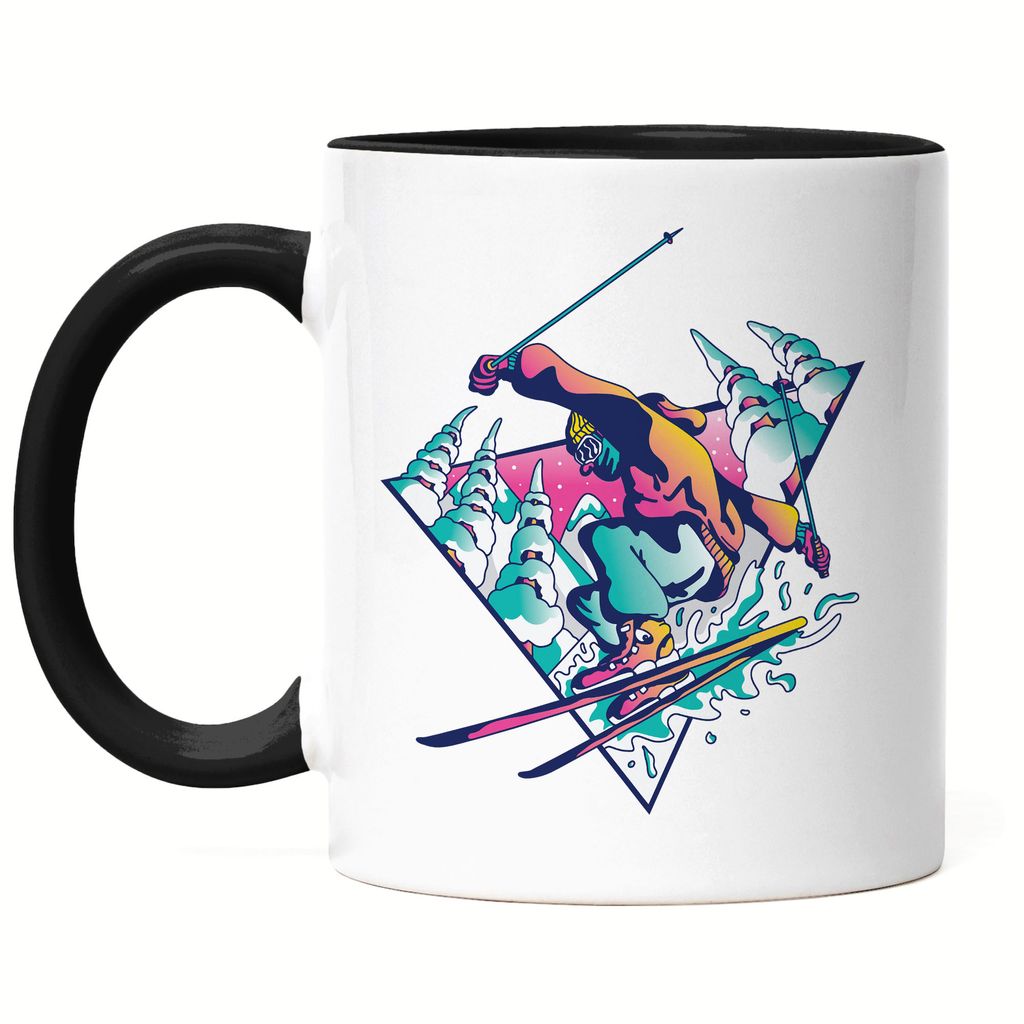 Skifahrer Tasse Schwarz Skibrille Skifahrerin Wintersport Ski Skipiste Sport Bewegung Skifahren Skilift Skianzug