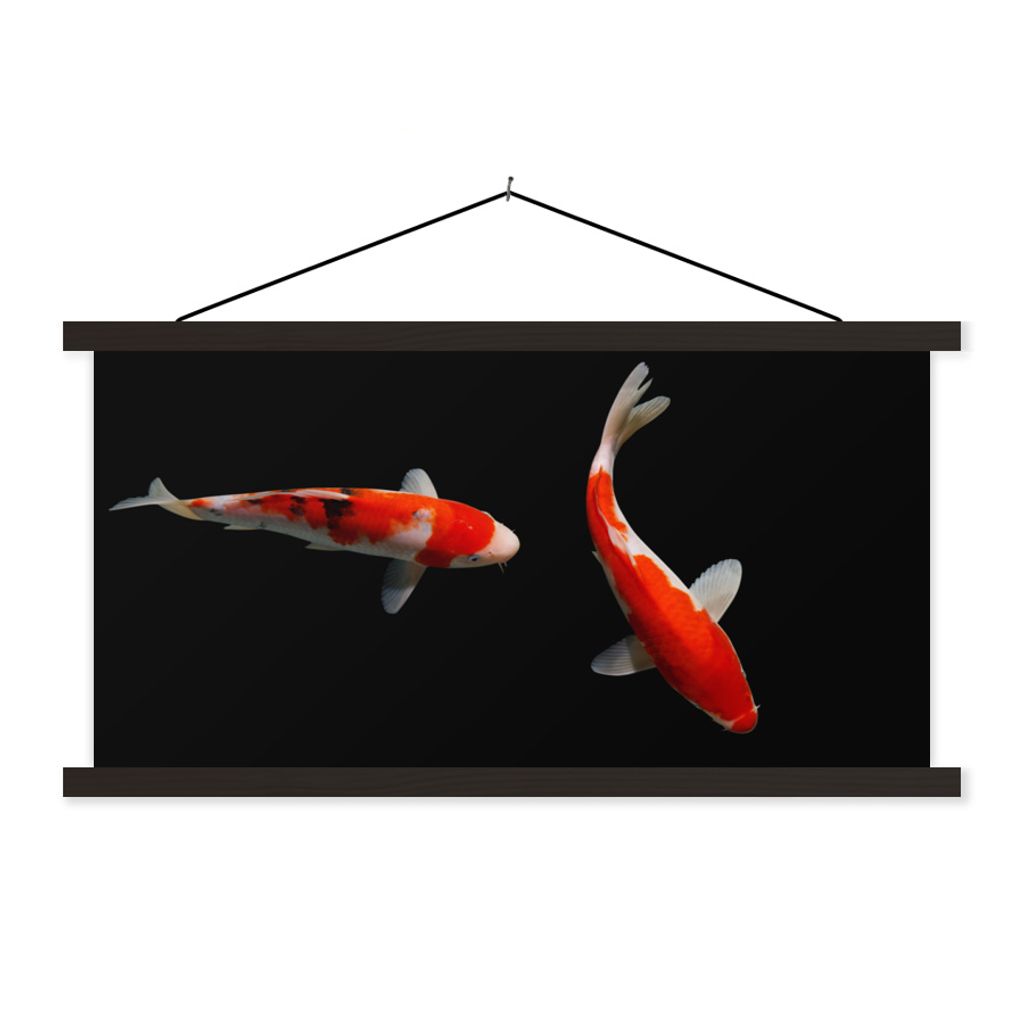 MuchoWow Textilposter Zwei bunte Koi-Karpfen auf schwarzem Hintergrund 60x30 cm mit schwarzem Rahmen - Textilien