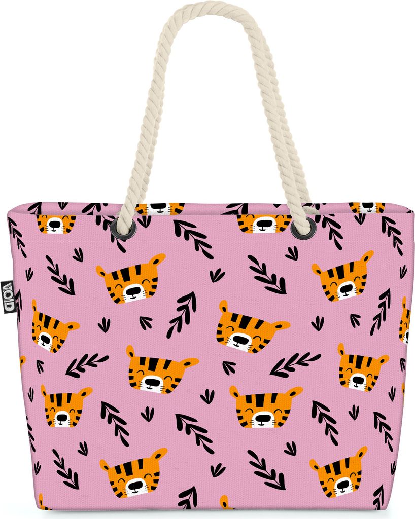 VOID Kleiner Tiger rosa Strandtasche Shopper 58x38x16cm 23L XXL Einkaufstasche Tasche Reisetasche Beach Bag