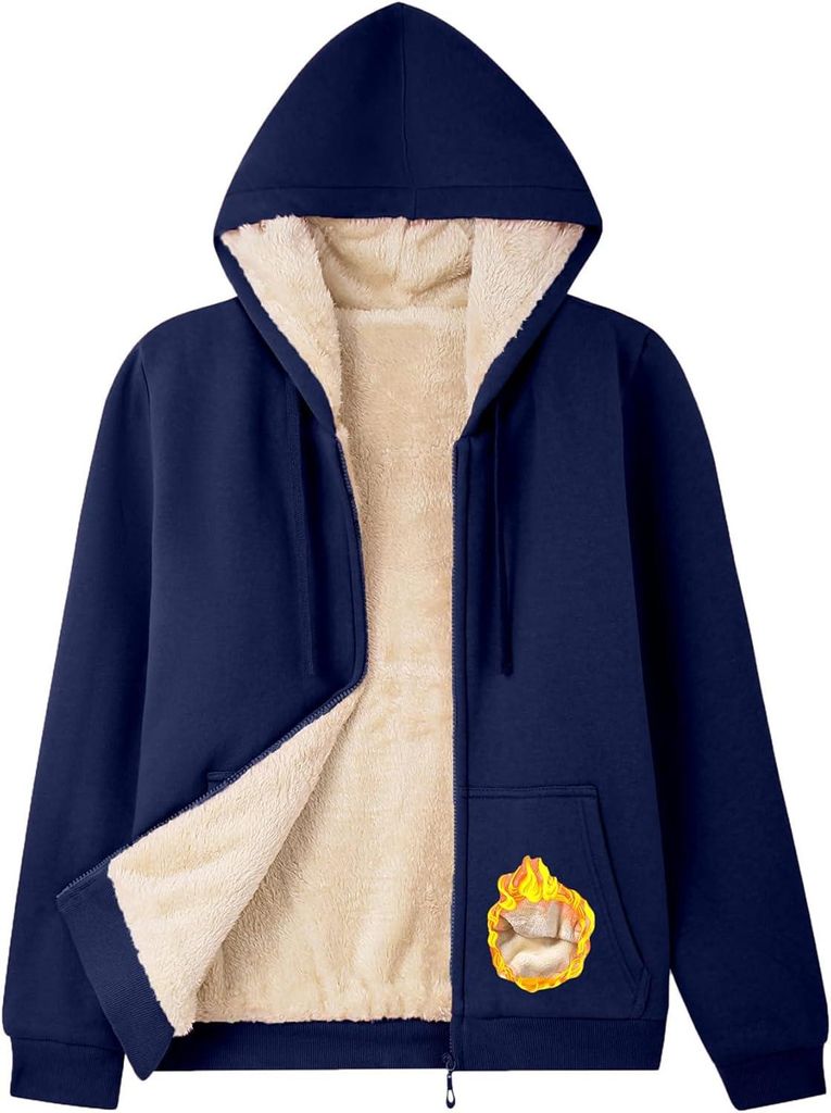 ASKSA Damen Sweatjacke Gefuettert Warme Winter Zipper Jacke Fleecejacke Winterjacke Hoodie mit Kapuze (Dunkelblau,L)