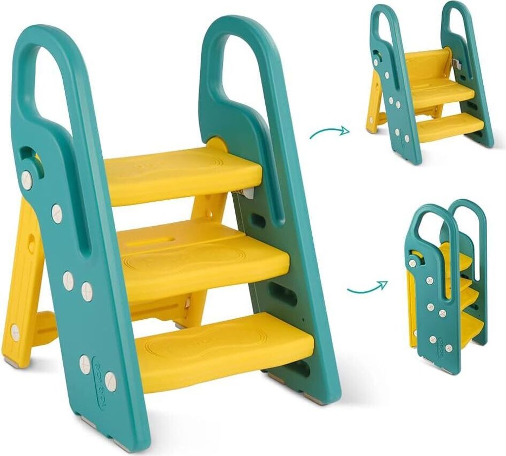 Onasti Tritthocker für Kinder, 2 Stufen-3 Stufen höhenverstellbarer Kinderhocker mit Griffen, faltbar, multifunktional, für Bad, Kinderzimmer, K...