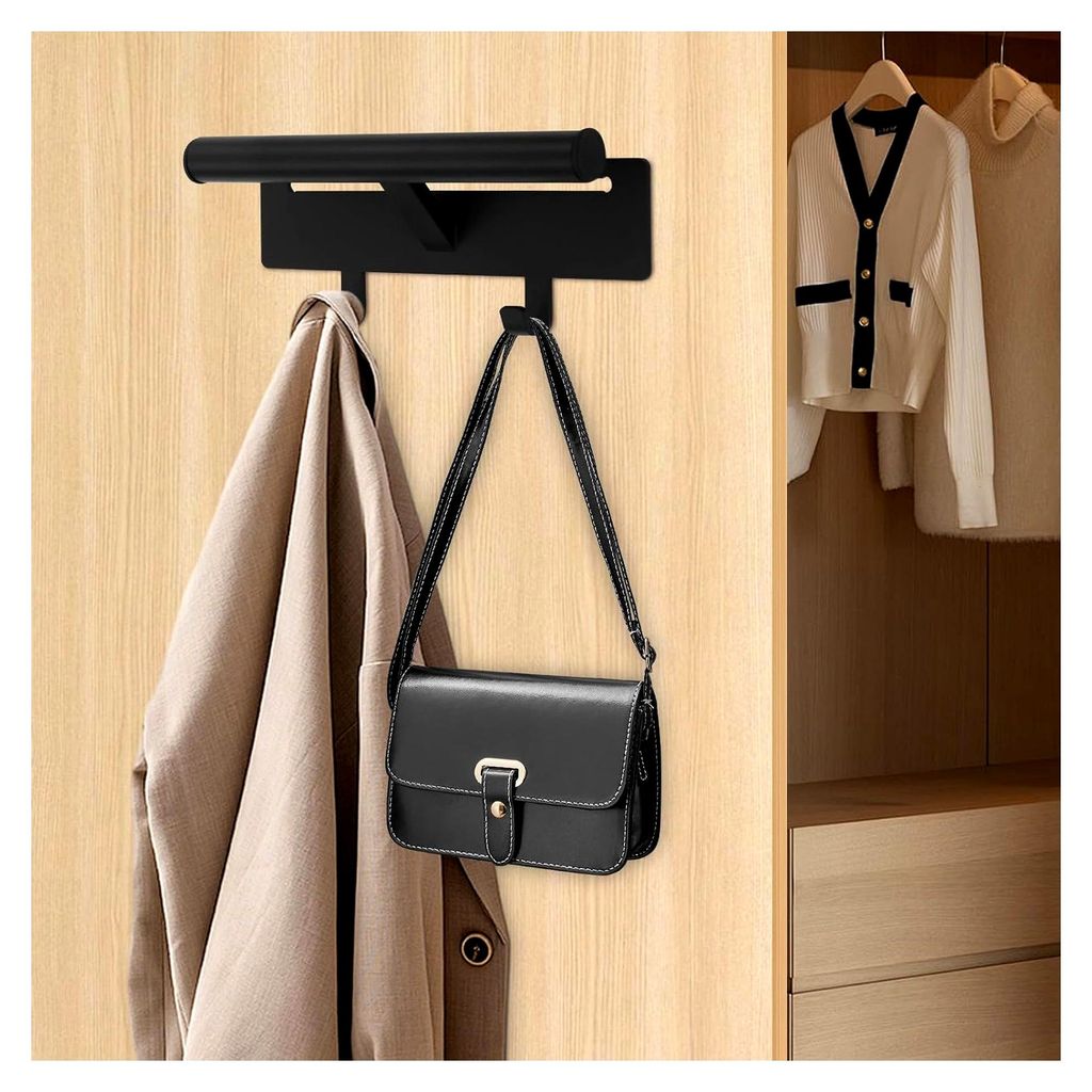 Rucksackaufhänger, 1*vordere Stange und 2*Haken,Schultasche Aufhänger, Wandhalterung Aufhänger für Rucksack, 26 * 11 * 7cm (Schwarz)