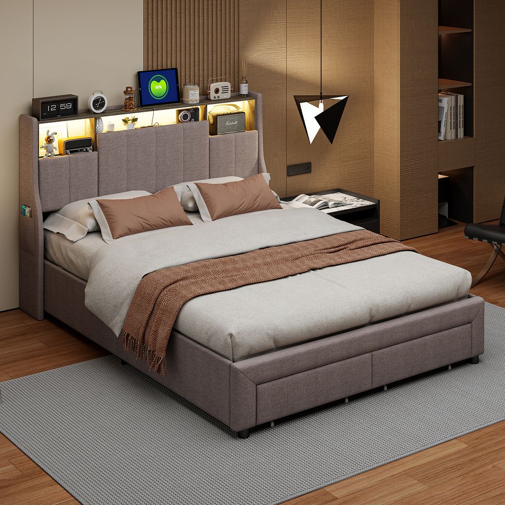 Polsterbett 160x200cm mit Lattenrost, bett mit Stauraum, Produktbild 