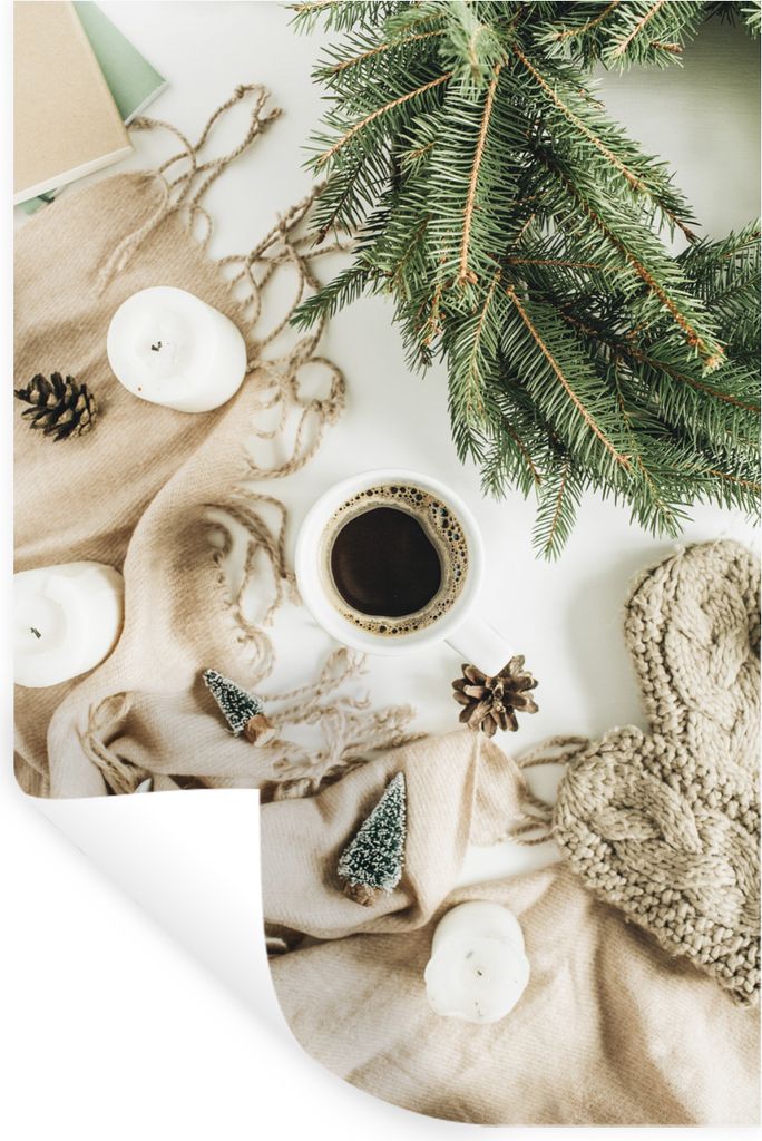 MuchoWow Wandtattoo Wandsticker Wandaufkleber Winter - Kaffee - Tannenbaum 40x60 cm Selbstklebend und Repositionierbar - Wierderverwendbar - Selb...