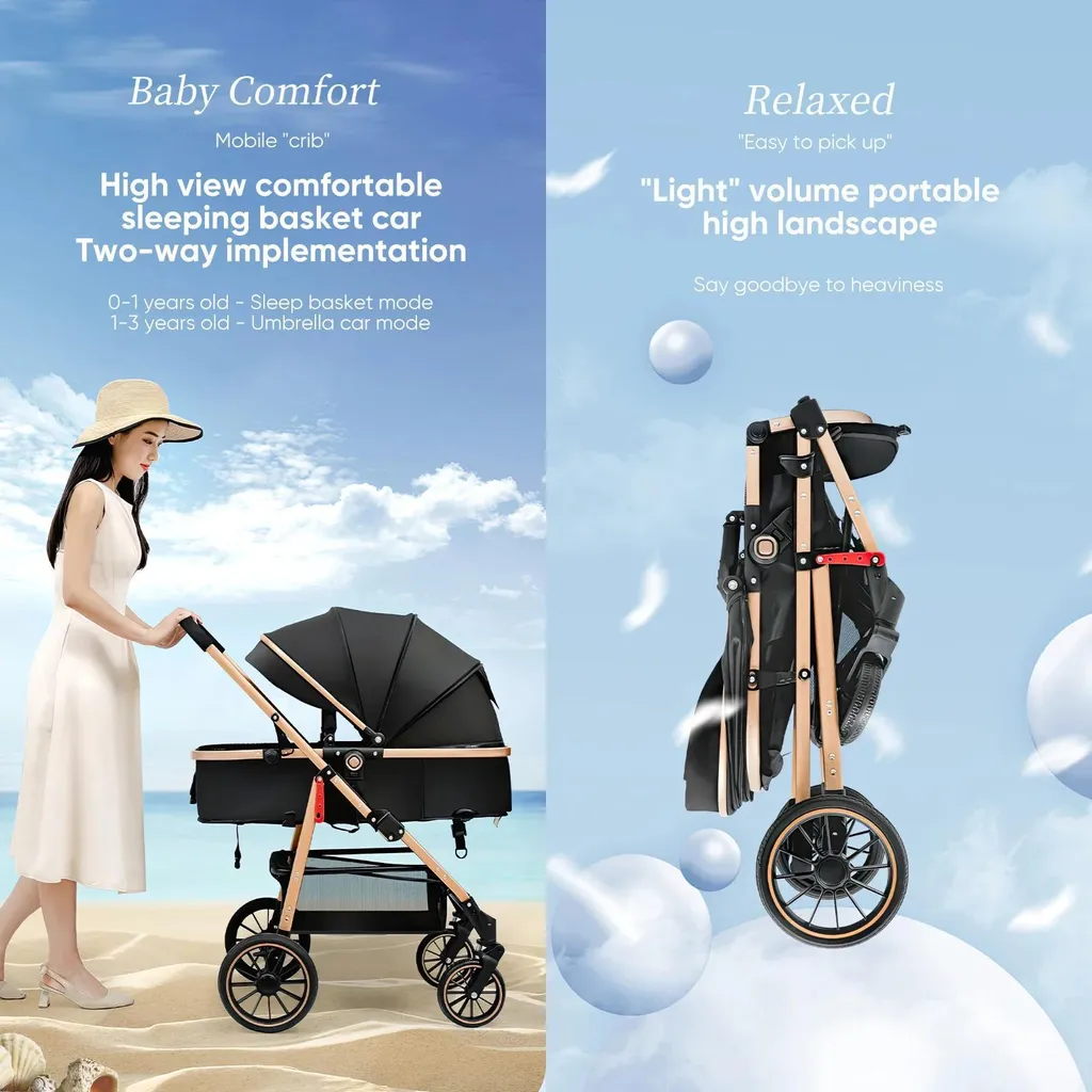 Chaise bébé réglable et pliable sur roulettes - Structure Métal Noir