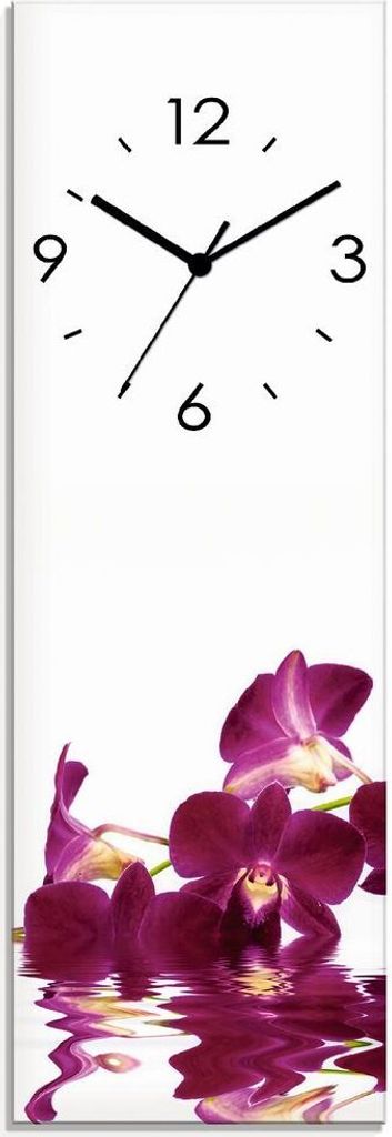 ARTland Glas Wanduhr Quarzuhr - schwarzer Zeiger Phalaenopsis Orchidee Größe: 20x60 cm