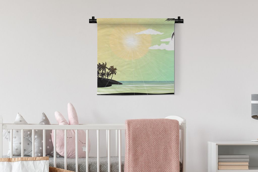 MuchoWow Wandteppich Wandbehang Sonne - Meer - Palme 60x60 cm Tapisserie Dekoration Wandtuch - Dekorationen - Wand Decke
