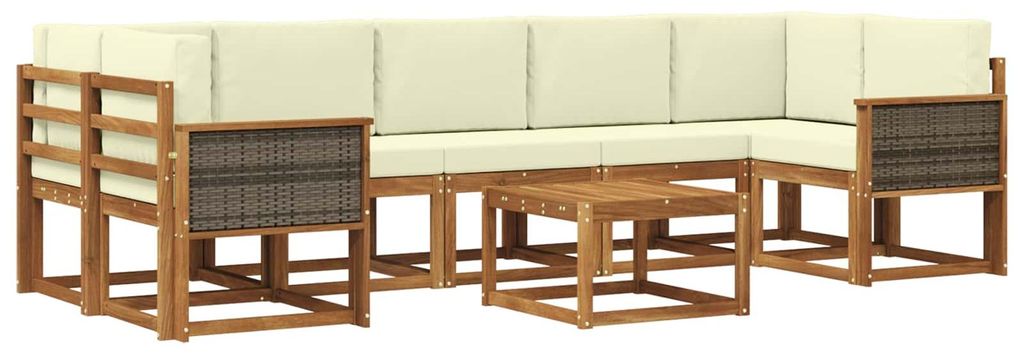 vidaXL Outdoor-Sofagarnitur mit Kissen 6 pcs Natur und Creme