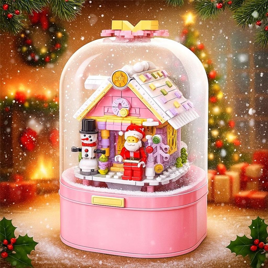 Weihnachtsbaumhaus Bauspielzeugsets DIY Bausteine mit Spieluhr Weihnachtsbausteinset mit LED Licht und automatischen Schneekugeln Weihnachts-Spieluhr