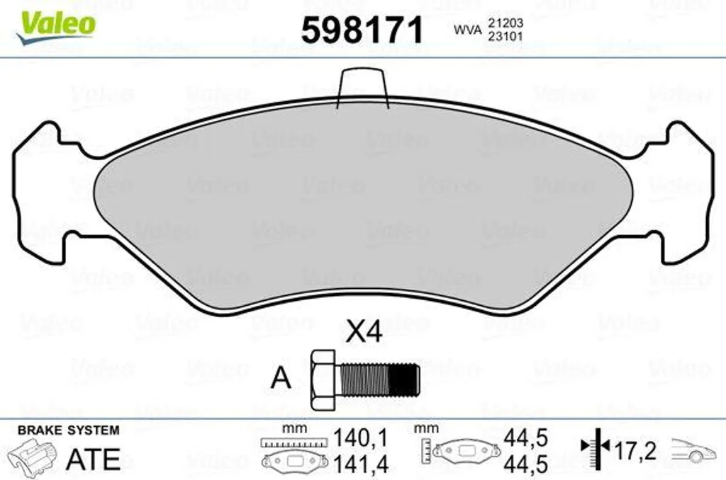 Plaquettes de frein à disque pour KA et Escort - Kit de 4 pièces Valeo